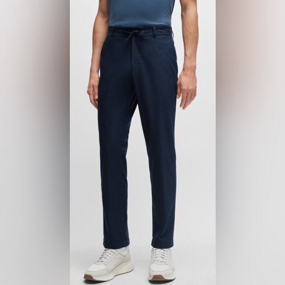 Hugo Boss wool blend navy blue trousers with elastic band in back and flat front - Picture 13 of 14